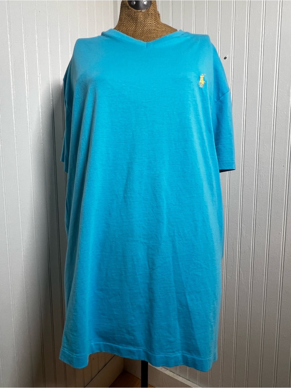 Polo by Ralph Lauren Turquoise V-Neck Mini Dress with Yellow Pony